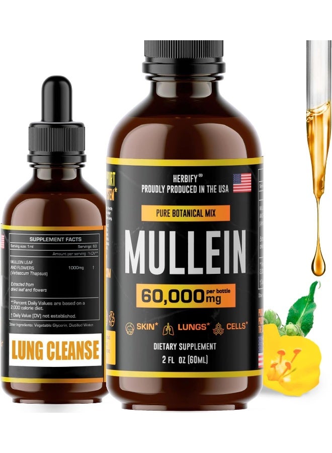 HERBIFY Mullein Extract 2 oz, Alcohol-Free Tincture, Organic Mullein Leaf and Flowers Blend (Verbascum Densiflorum) - Image 1
